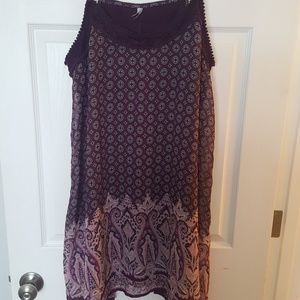 Mixed Print Dress with Pom Pom Trim